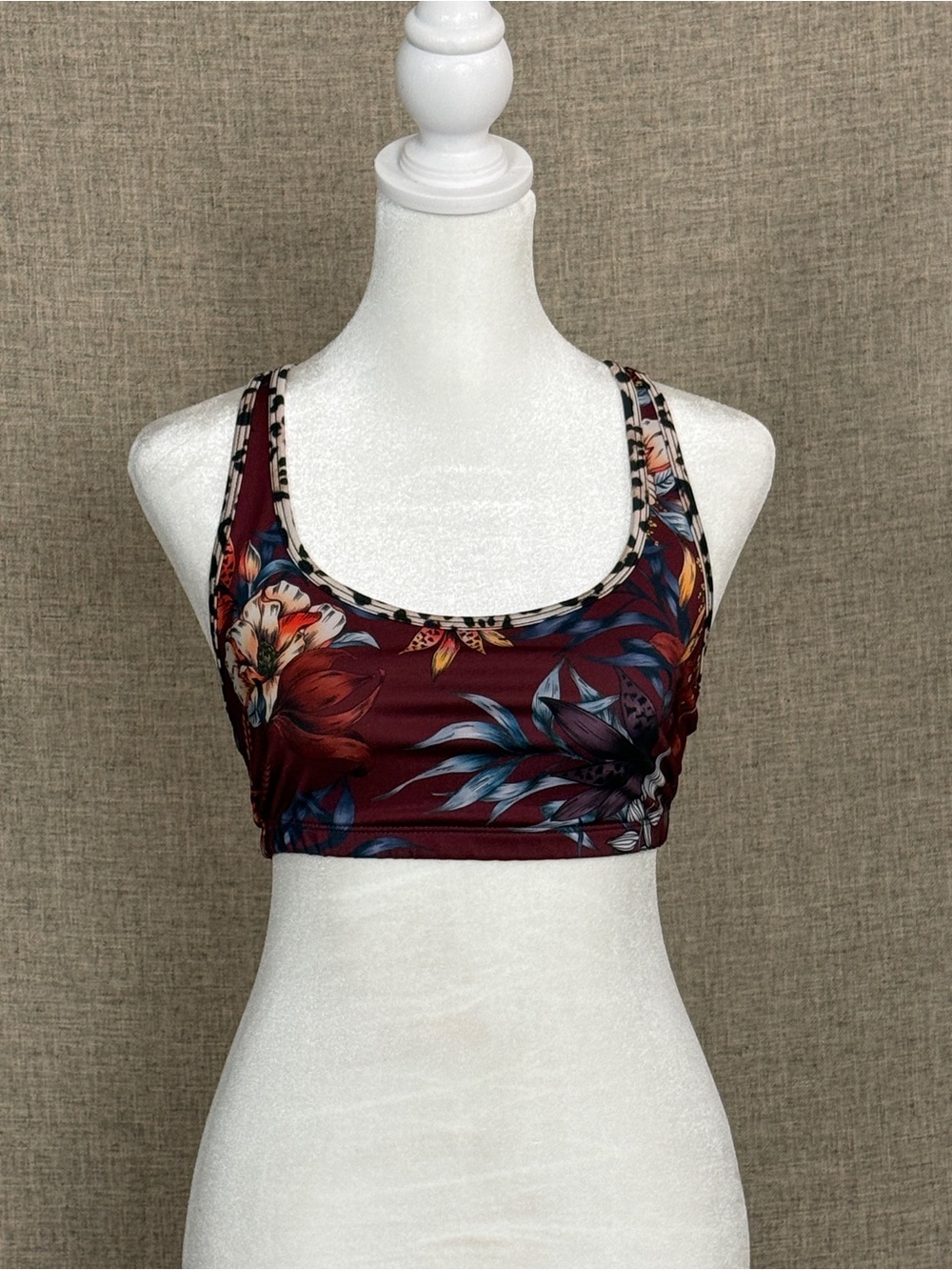 Onzie Floral & Leopard Scoop Sports Bra - Burgundy Multi